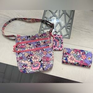 Vera Bradley crossbody bag, wallet, and mini wallet in Minnie’s garden pattern